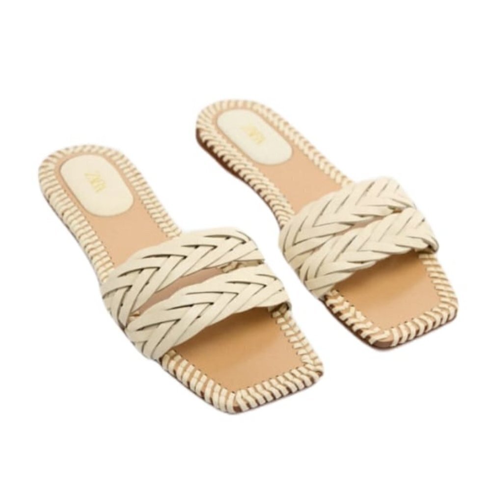 NEW ZARA WOVEN FLAT SANDALS OFF WHITE | 2600/010